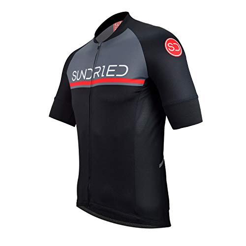 SUNDRIED La Camisa de Manga Corta para Hombre Jersey de Ciclo Bici del Camino Top Bicicleta de montaña (Negro, XL)