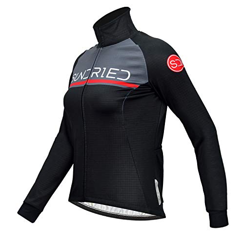 SUNDRIED para Mujer Chaqueta térmica de Ciclo a Prueba de Viento Impermeable Mejor para el frío y la Bici de Carretera Bicicleta de montaña (Negro, M)