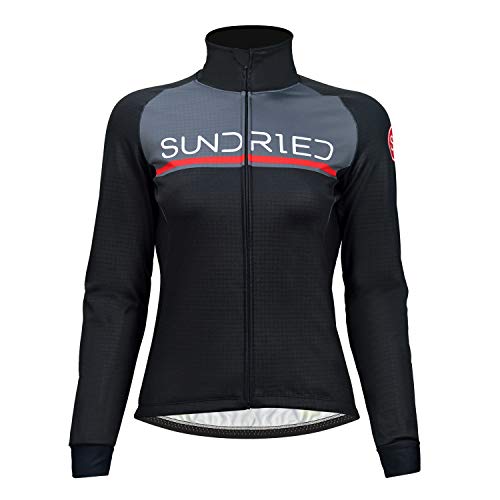 SUNDRIED para Mujer Chaqueta térmica de Ciclo a Prueba de Viento Impermeable Mejor para el frío y la Bici de Carretera Bicicleta de montaña (Negro, S)