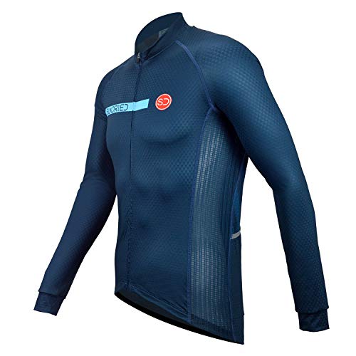 SUNDRIED Pro Ciclo Rango Jersey Manga Larga para Hombre Ropa de Ciclo Profesional Optimizado para Bicicleta de Carretera Bicicleta de montaña (Azul, XL)