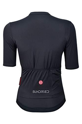 SUNDRIED Telas Carretera Jersey Ciclo Mujer de Manga Corta Negro Premium Ropa Moto Italiana de Lujo y MTB (Negro, S)