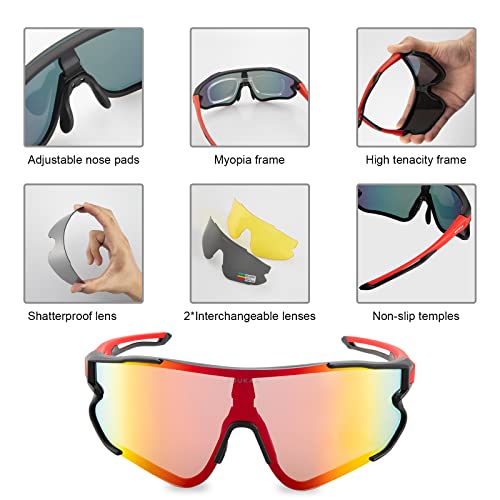 SUUKAA Ciclismo Gafas CE Certificación Polarizadas con 3 Lentes Intercambiables UV 400 Gafas,Corriendo,Moto,MTB Bicicleta Montaña,Camping y Actividades al Aire Libre para Hombres y Mujeres TR-90