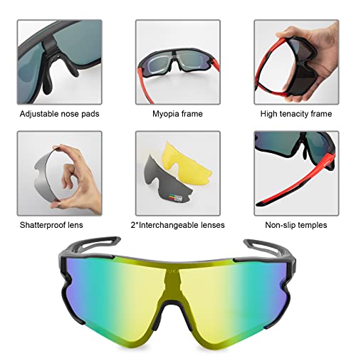 SUUKAA Ciclismo Gafas CE Certificación Polarizadas con 3 Lentes Intercambiables UV 400 Gafas,Corriendo,Moto,MTB Bicicleta Montaña,Camping y Actividades al Aire Libre para Hombres y Mujeres TR-90