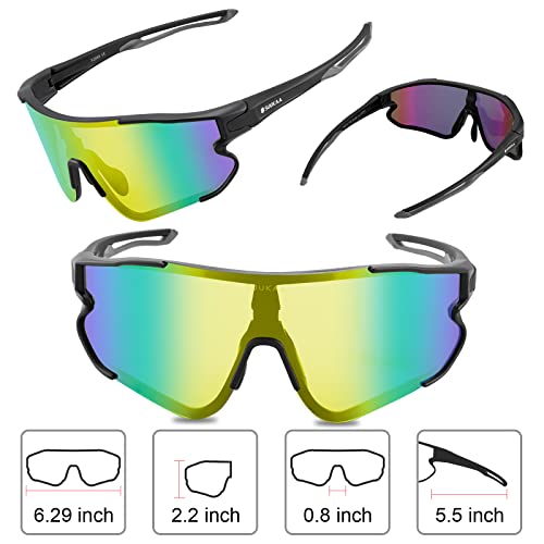 SUUKAA Ciclismo Gafas CE Certificación Polarizadas con 3 Lentes Intercambiables UV 400 Gafas,Corriendo,Moto,MTB Bicicleta Montaña,Camping y Actividades al Aire Libre para Hombres y Mujeres TR-90