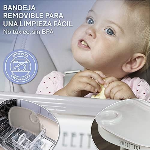 Sweet Fox Trona Bebe Evolutiva, Ajustable y Plegable, Tronas de bebe, 7 Alturas Diferentes, Respaldo para Niño Reclinable 5 Posiciones, Bandeja Extraíble mediante Clip