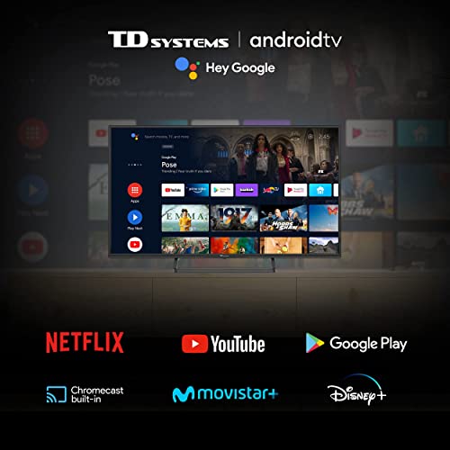 TD Systems K40DLX14GLE Hey Google Model 2021 - Televisores Smart TV 40 Pulgadas Full HD con Google Chromecast built-in, Control por voz y HBBTV, 1100 PCI Hz, 3X HDMI, 2X USB. DVB-T2/C/S2. Televisiones