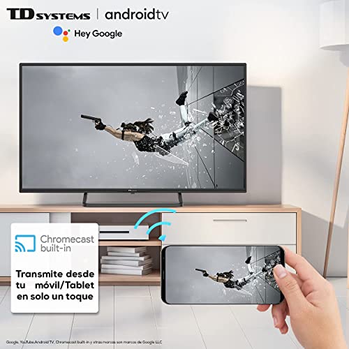 TD Systems K40DLX14GLE Hey Google Model 2021 - Televisores Smart TV 40 Pulgadas Full HD con Google Chromecast built-in, Control por voz y HBBTV, 1100 PCI Hz, 3X HDMI, 2X USB. DVB-T2/C/S2. Televisiones