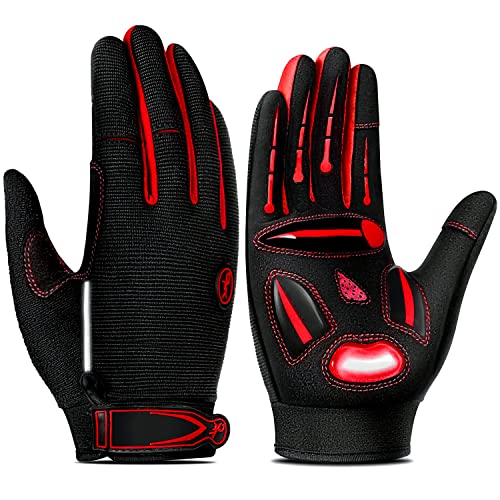 TEUEN Guantes Ciclismo Dedos Largos Guantes MTB con Pantalla Táctil Guantes Bicicleta Montaña para Hombre Mujer Guantes De Ciclismo con Acolchadas De Gel (Rojo, M-Medio)