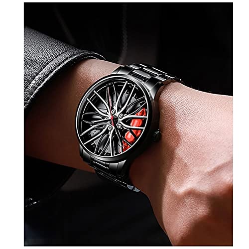 Thomm Relojes Hombres Rueda de Coche Rim Hub Acero Impermeable Fresco 3D Moda Verano Lujoso Relojes de Regalo para Hombre Caja (Color : Red, tamaño : A)