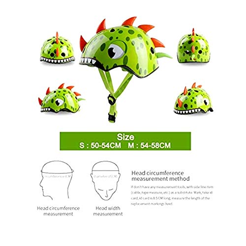 TITST Casco para niños, Edad 2-13 años, Cascos de Dinosaurio 3D de Animales de Dibujos Animados, Ajustable Juventud Niños Niñas Equipo de protección Multideporte 19"-23" LUOWAN Green-S