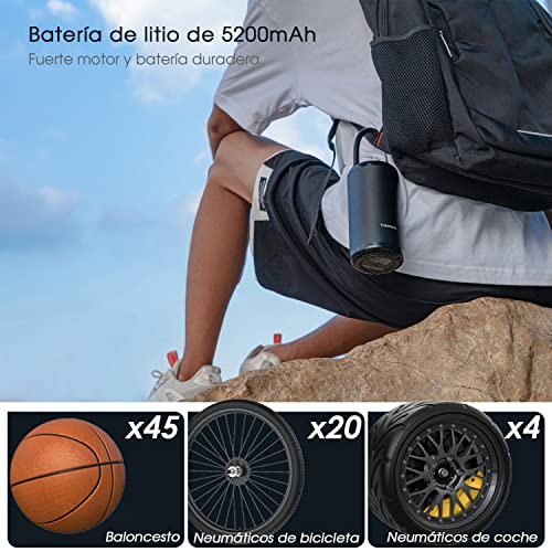 Topcony Compresor de Aire Portátil con Batería Recargable 2600 mAh, Mini Bomba de Pantalla Táctil Digital, con Sensor de presión, para Scooter, Motocicleta, Bicicleta, Automóvil, Pelota con Linterna