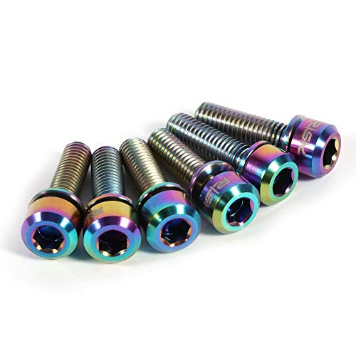 Tornillo de Vástago de Bicicleta, 6 Pcs M5 x 18 mm Tornillo de Perno de Aleación de Titanio Ti con Arandelas Fijadas reemplazo para Vástago de Bicicleta de Carretera de Montaña de Ciclismo (Arco iris)