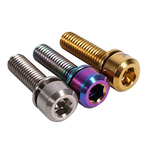 Tornillo de Vástago de Bicicleta, 6 Pcs M5 x 18 mm Tornillo de Perno de Aleación de Titanio Ti con Arandelas Fijadas reemplazo para Vástago de Bicicleta de Carretera de Montaña de Ciclismo (Arco iris)