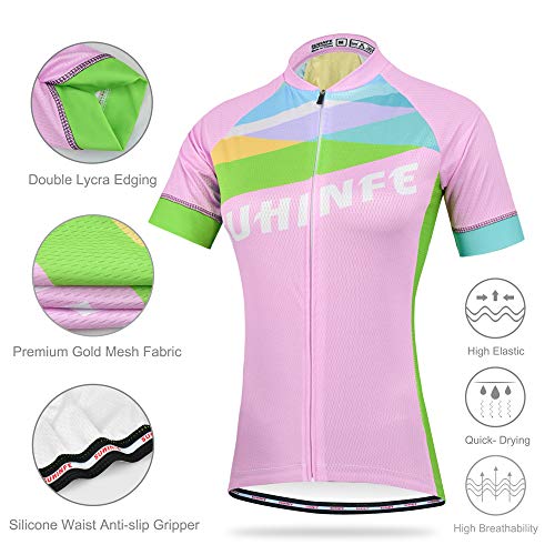 Traje Ciclismo Mujer Verano, Transpirable y elástico Maillot Ciclismo y Pantalon para MTB, Ropa Ciclismo para Bicicleta de Carretera, Rosa, M