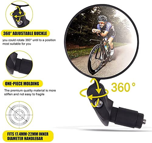 TREEROSE Espejo retrovisor para bicicleta, universal, ajustable 360°, para manillares planos de 17,4 a 22 mm, espejo retrovisor giratorio para manillar de bicicleta de carreras y bicicletas de montaña