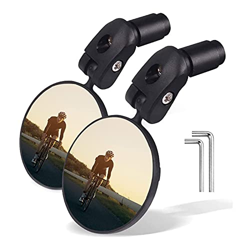 TREEROSE Espejo retrovisor para bicicleta, universal, ajustable 360°, para manillares planos de 17,4 a 22 mm, espejo retrovisor giratorio para manillar de bicicleta de carreras y bicicletas de montaña