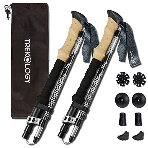 Trekology Trek-Z - Bastones de senderismo (2 unidades, plegables, de aluminio, 7075, con cierre rápido ajustable, plegable)