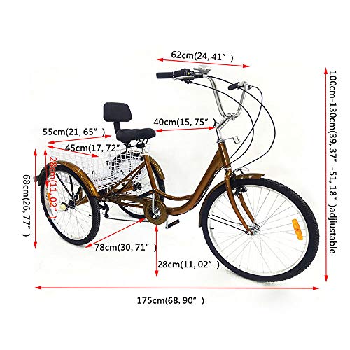 Bicicleta Senior de 24 pulgadas Triciclo adulto con cestas