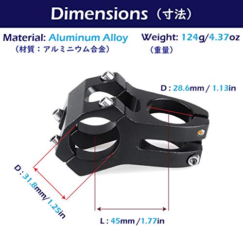 TRIWONDER Potencias MTB Vástago de Manillar Aleación de Aluminio Ligero 31.8 x 45mm para Ciclismo Bicicleta Montaña (31.8 x 45 mm - Negro)