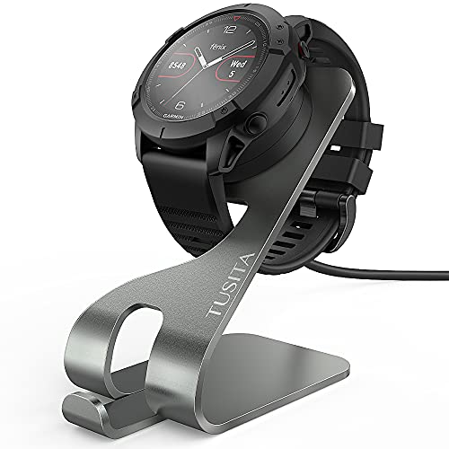 TUSITA Cargador Compatible con Garmin Fenix 6 6S 6X Pro 5X Plus,Forerunner 945 45 45S 245,Vivosport,Instinct,Vivoactive 3 4 4S, Aluminio Base de Carga Dock para Vivomove 3 3S,Venu Sq,Approach S10 S60