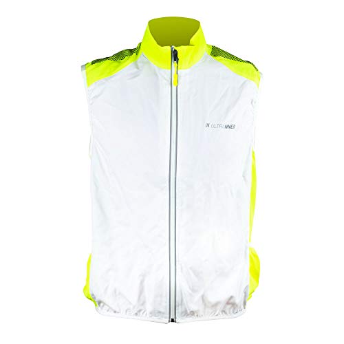 ULTRANNER - BULNES | Cortavientos Sin Mangas para Hombre - Chaleco Cortavientos Reflectante Apto para Trail Running Ciclismo Senderismo y Más - Color Blanco y Amarillo Para Más Visibilidad - Talla L