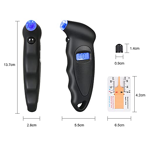 URAQT Manómetro Digital Presión Neumáticos, Manómetro Electrónico de Neumáticos, Medidor de Presión Neumáticos con Pantalla LCD Retroiluminada para Auto,Motocicleta, Bicicleta