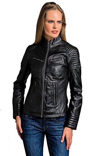 Urban Leather Corto Biker - Chaqueta de piel, Mujer, negro, medium