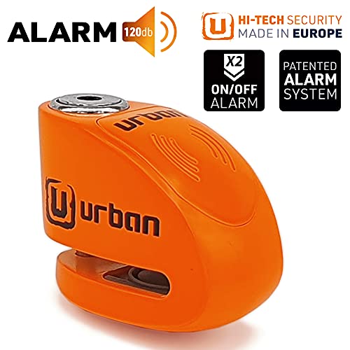 URBAN UR906N Candado Antirrobo Disco Alarma 120 db, Eje 6 mm Universal Moto Scooter Bici, Naranja Fluor, 6