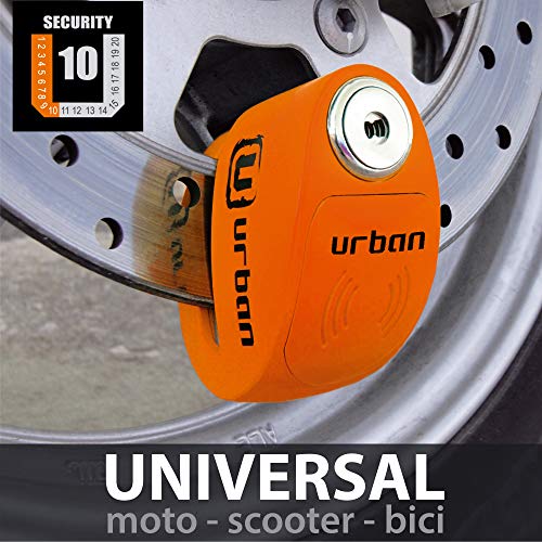 URBAN UR906N Candado Antirrobo Disco Alarma 120 db, Eje 6 mm Universal Moto Scooter Bici, Naranja Fluor, 6