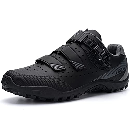 URDAR Zapatillas Ciclismo MTB Hombre Bicicleta Calzado de Montaña Respirables Zapatillas MTB Antideslizante Calzado Ciclismo(Gris,46 EU)