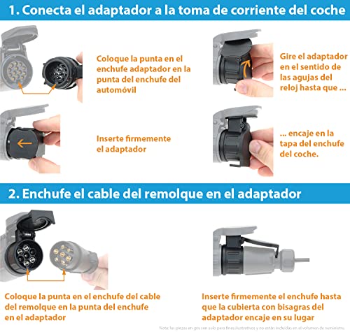 valonic Adaptador Enchufe Remolque | 13 a 7 | Accesorios para Caravana, Coche, camión, Porta bicis | 13 Pines a 7 Pines