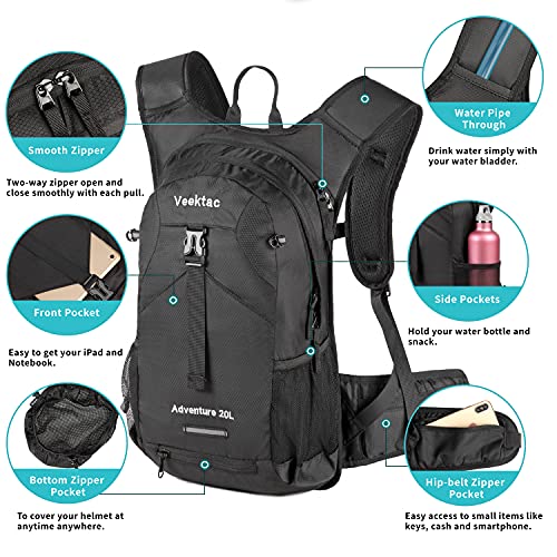 Veektac Mochila Ciclismo, 20L Mochila Bicicleta Impermeable Ligera para Caminar, Viaje, Senderismo, Montaña (Negro)