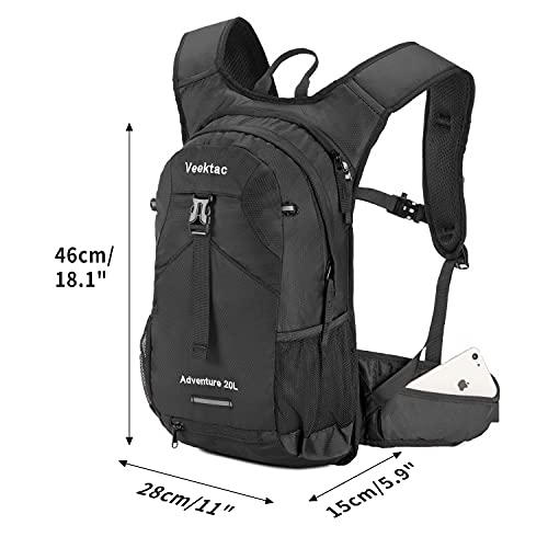 Veektac Mochila Ciclismo, 20L Mochila Bicicleta Impermeable Ligera para Caminar, Viaje, Senderismo, Montaña (Negro)