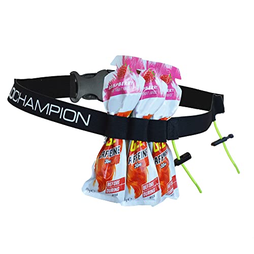 VeloChampion Cinturon Lleva Numero para Triatlon Y MARATON con 6 Soportes para Gel HIDRATANTE