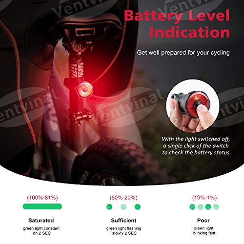 Ventvinal Luz Trasera Para Bicicleta – Luz LED Trasera Recargable Inteligente USB Para Bicicleta, Impermeable IPX6, Luz Trasera de Advertencia