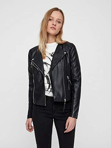 Vero Moda Vmria FAV Short Faux Leather Jacket Noos Chaqueta, Negro (Black Black), 42 (Talla del Fabricante: Large) para Mujer