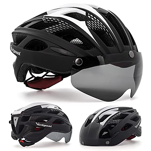 VICTGAOL Casco Bicicleta Helmet Bici Ciclismo para Adulto con Luz Trasera LED Visera Extraíble Hombres Mujeres Adultos de Bicicleta para Montar (Negro)