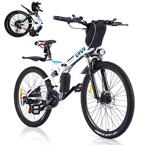 Vivi Bicicleta Eléctrica de Montaña Plegable,26"E-Bike MTB Pedal Assist,250W Bici Electrica Plegable para Adultos,Shimano 21 Velocidades Velocidad Batería Extraíble de 36V (Blanco)