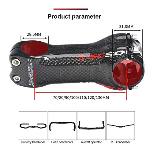 VPPV Potencias Bicicletas 31,8 Carbono, Potencia Manillar MTB 6 Grados 70mm 80mm 90mm Vástago Bicic Carretera para Bicicleta Carretera BMX MTB (Color : ± 17°, Size : 100MM)