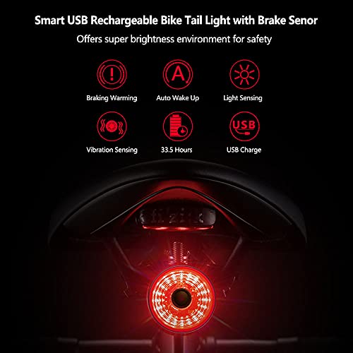 VUENICEE Luz Trasera de Bicicleta, luz Trasera de Bicicleta, Luces traseras de Bicicleta, Imperneabilidad IP65, 6 Modos de iluminación, Carga USB (Negro)