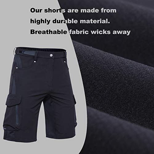 Vzteek Pantalón de ciclismo para hombre con acolchado de secado rápido, para bicicleta de montaña, Negro , L