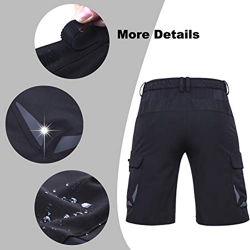 Vzteek Pantalón de ciclismo para hombre con acolchado de secado rápido, para bicicleta de montaña, Negro , L