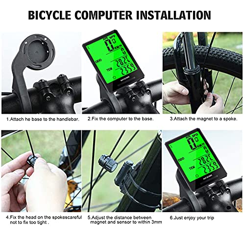 Wasenir Cuentakilómetros para Bicicleta, Impermeable Computadora de Bicicleta, Velocímetro inalámbrico Bicicleta con Pantalla 2,8 Pulgadas Grande LCD de Retroiluminación para Speed Track