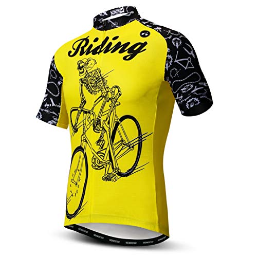 Weimostar Maillot de Ciclismo Hombres Ropa de Bici Maillot de Bici topMountain Road MTB Jersey Camisa Manga Corta Equipo Ropa Deportiva Montar en Amarillo L