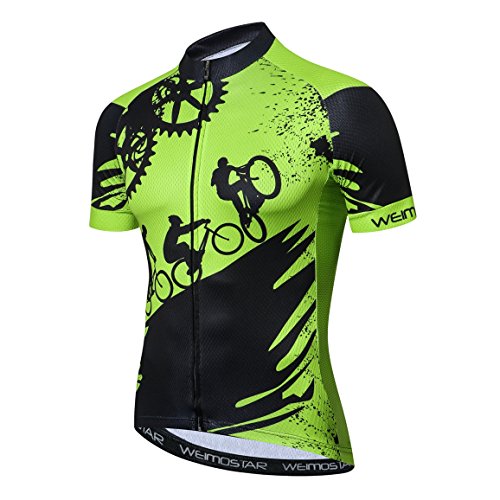 Weimostar - Maillot deportivo de ciclismo para hombre, de manga corta, para bicicleta de montaña, transpirable, de verano, color negro, Hombre, 13, M = Brust 90-96 cm