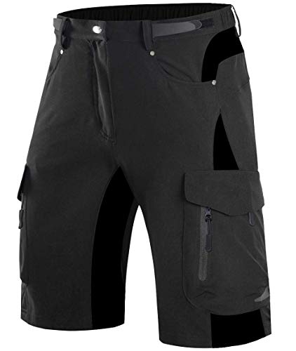 Wespornow Pantalones Cortos de Senderismo para Hombre con 6 Bolsillos al Aire Libre-Secado Rápido-Trekking-Senderismo-Bicicleta Cargo-Bermudas-Pantalones-Verano-Funcional (Negro, S)