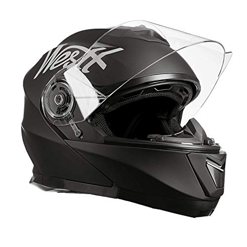 Westt - Casco Moto Modular Integral con Doble Visera Torque X, para Motocicleta Scooter, Certificado ECE, Color Negro, Talla S (55-56cm)