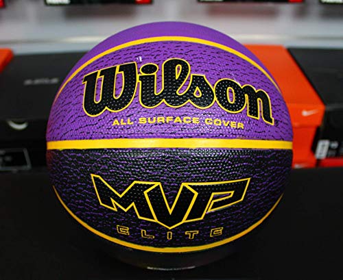 Wilson WTB1461XB07 Balón de Baloncesto, Mvp Elite Bskt 295 Prbl, Tamaño 7, Cubierta de Goma, Todas las Superficies, Morado/Negro