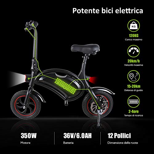 Windgoo Bicicleta Electrica 36V Plegable - E-Bike 12", Actualizar Bici Electrica Urbana Ligera para Adulto (Nero)