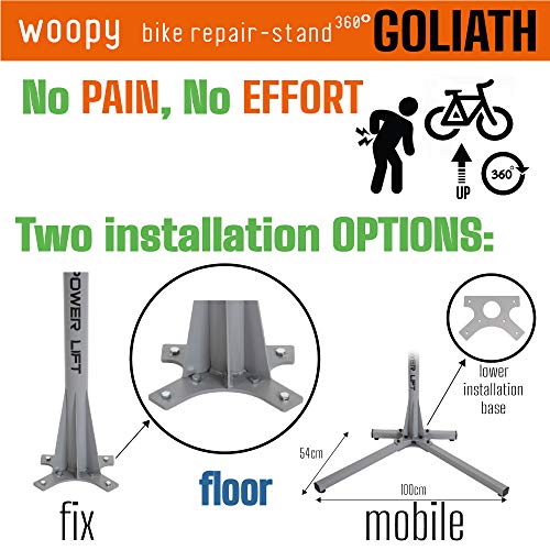 WOOPY Goliath G2 Soporte Bicicletas Suelo, Soporte Caballete Reparación Bicicletas, Altura Ajustable, Portátil para Mantenimiento Bicicletas, Uso Interior o Exterior, Carga Máxima 60 kg